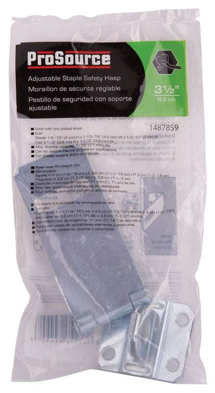 ProSource LR-123-BC3L-PS Safety Hasp, 3-1/2 in L, 3-1/2 in W, Steel, Zinc, 7/16 in Dia Shackle, Loose Staple