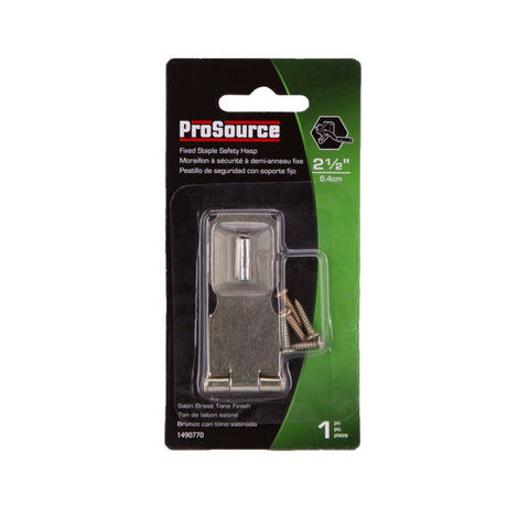 ProSource BH-7013L-PS Safety Hasp, 2-1/2 in L, 2-1/2 in W, Steel, Satin Brass, 9/32 Dia Shackle, Fixed Staple