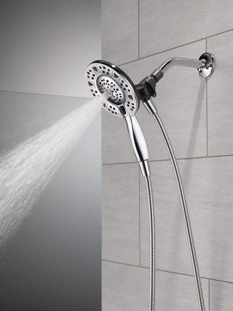 Delta In2ition Series 75494 Showerhead, Round, 1/2 in Connection, 1.75 gpm, 2-Spray Function, Rubber/Stainless Steel