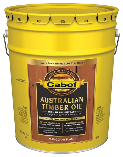 Cabot 140.0003459.008 Australian Timber Oil, Mahogany Flame, Liquid, 5 gal Pail