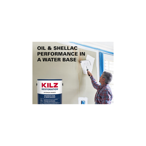 KILZ Restoration White Flat Water-Based Acrylic Modified Epoxy Stain and Odor Blocking Primer 1 gal, Pack of 4