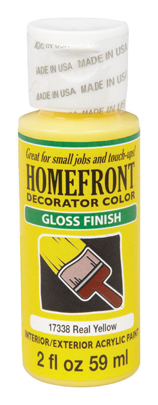 Homefront Decorator Color Interior/Exterior Acrylic Latex Paint Real Yellow Gloss 2 oz.