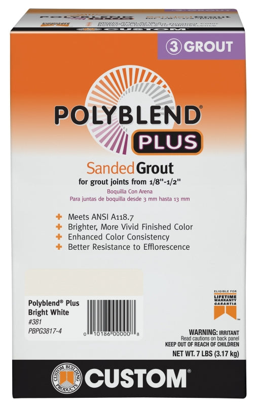 Custom Polyblend Plus PBPG3817-4 Sanded Grout, Bright White, 7 lb Box ...