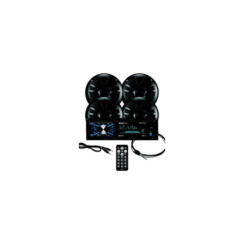Boss Audio MCBK634B64 Bluetooth Weatherproof Marine Receiver Package w/ 2 pairs of 6.5″ Speakers, Black