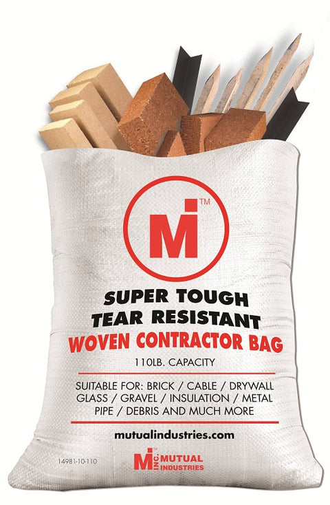 Mutual Industries 14981-10-110 Contractor Bag, 110 lb, Polypropylene, White