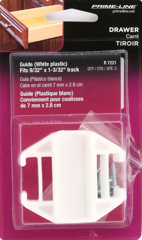 Prime-Line R 7221 Drawer Track Guides and Glides, Plastic/Polyethylene, White, Pack of 6