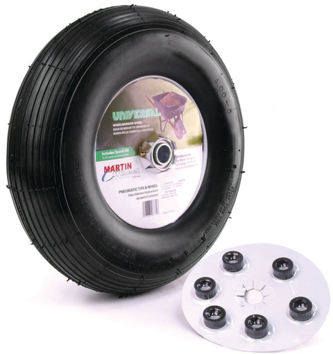 MARTIN Wheel 406TTRIB32 Wheelbarrow Wheel with Universal Hub, 4 x 6 in Tire, 13 in Dia Tire, Ribbed Tread