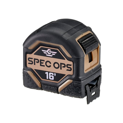 Spec Ops SPEC-TM16 Tape Measure, 16 ft L Blade, Composite Case, Black/Flat Dark Earth Case