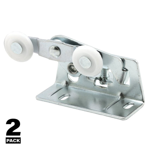 Prime-Line N 6530 Door Roller, 7/8 in Dia Roller, 1/4 in W Roller, Nylon/Steel, Silver, 2-Roller, 75 lb, Top Mounting