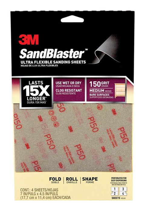 3M Sandblaster Aluminum Oxide Sandpaper 7 in. L 150 Grit Medium 4 pk