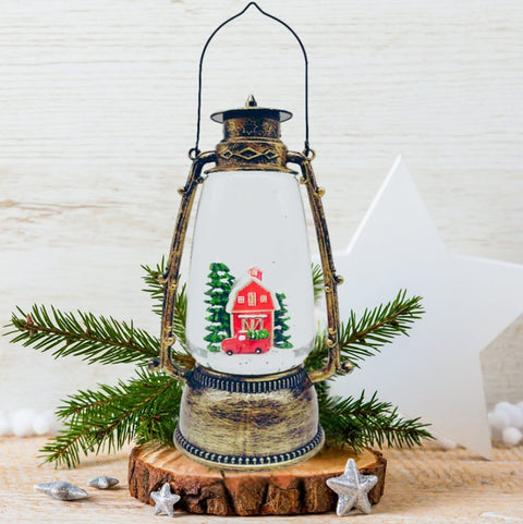 Santas Forest 92109 Water Globe, 9.76 in H, Red Barn Lantern, Pack of 4