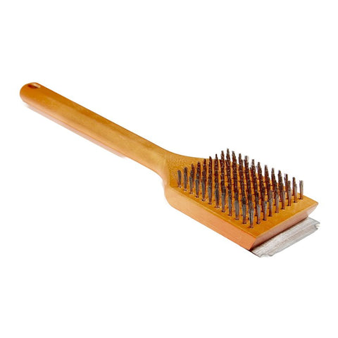Mr. BAR-B-Q 60318Y Grill Brush with Scraper, Stainless Steel Bristle, Wood Handle