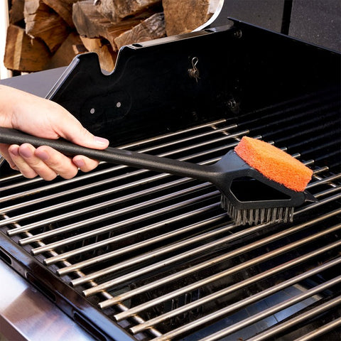 Mr. BAR-B-Q 60320Y Dual Head Grill Brush with Scrub Pad, Stainless Steel Bristle, Easy Grip Handle