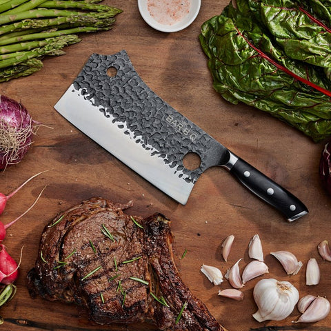 Mr. BAR-B-Q 40010Y Griller's Cleaver Knife, HCS Blade, Wood Handle, 17.7 in OAL