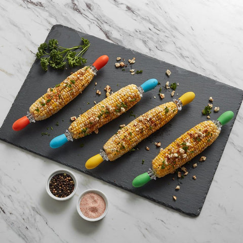 Mr. BAR-B-Q 40350Y Corn Holder Set, Blue/Green/Orange/Yellow, Stainless Steel