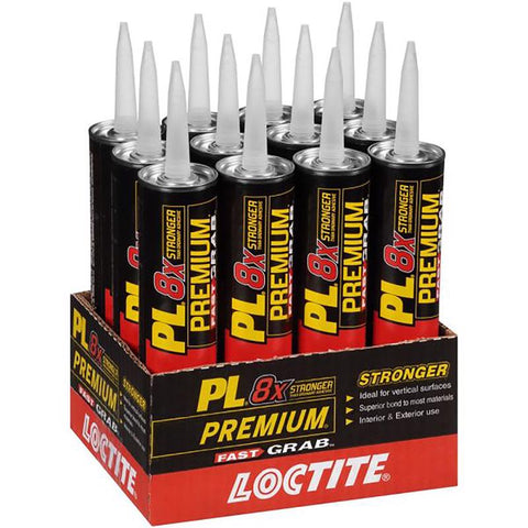 Loctite PL Premium Fast Grab Polyurethane Construction Adhesive 10 oz, Pack of 12