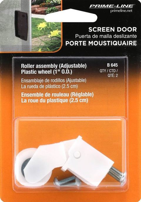 Prime-Line B 645 Roller Assembly, 1 in Dia Roller, 1/4 in W Roller, Nylon, White, 2-Roller
