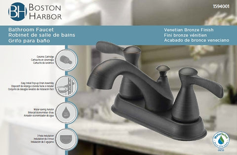 Boston Harbor F51B0010RW Lavatory Faucet, 1.2 gpm, 2-Faucet Handle, 3-Faucet Hole, Metal/Plastic, Venetian Bronze