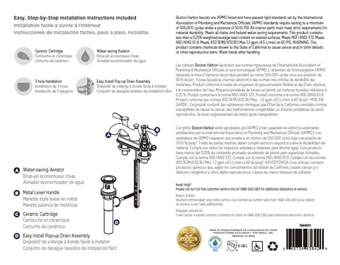 Boston Harbor F51B0010RW Lavatory Faucet, 1.2 gpm, 2-Faucet Handle, 3-Faucet Hole, Metal/Plastic, Venetian Bronze