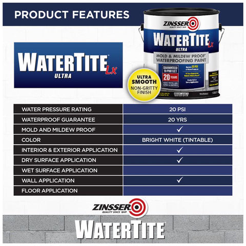 Zinsser WaterTite White Smooth Waterproofing Paint 1 gal, Pack of 2
