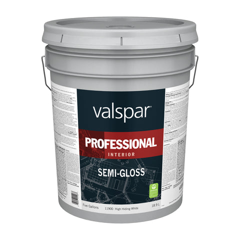 Valspar 11900 Series 045.0011900.008 Interior Paint, Semi-Gloss Sheen, High-Hide White, 5 gal, Pail