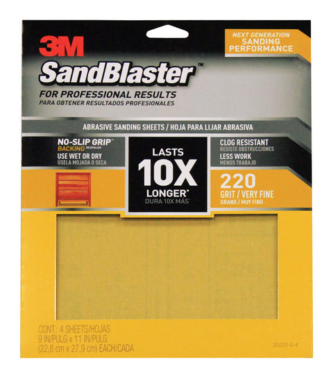 3M SandBlaster Sharp Synthetic Mineral Sandpaper 11 in. L x 9 in. W 220 Grit Fine 4 pk