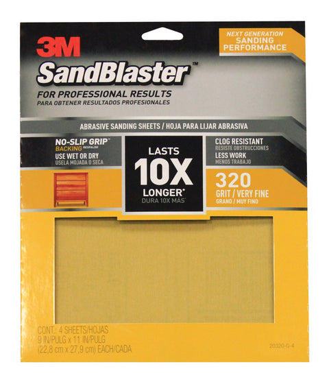 3M SandBlaster Sharp Synthetic Mineral Sandpaper 11 in. L x 9 in. W 320 Grit Fine 4 pk