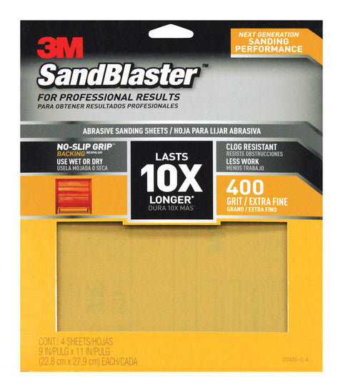 3M SandBlaster Sharp Synthetic Mineral Sandpaper 11 in. L x 9 in. W 400 Grit Ultra Fine 4 pk