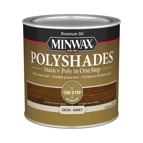Minwax 213964444 Waterbased Polyurethane Stain, Satin, Liquid, Honey, 0.5 pt, Pack of 4