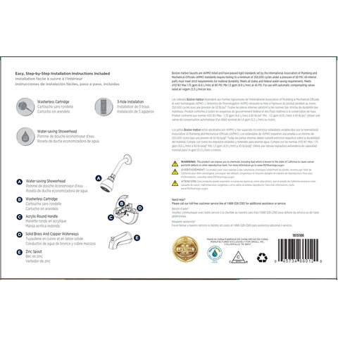 Boston Harbor GU-F1010509CP Tub/Shower, Fixed Mount Showerhead, 1.75 gpm Showerhead, 1 Spray Settings, 1-Handle