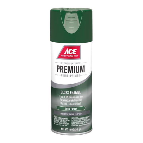 Ace Premium Gloss Deep Forest Paint + Primer Enamel Spray 12 oz, Pack of 6
