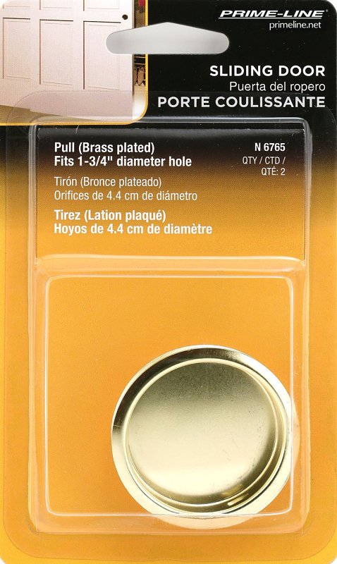 Prime-Line N 6765 Door Pull, 1-3/4 in Dia, 5/16 in D, Steel, Brass