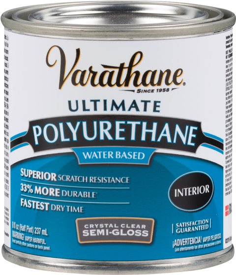 Varathane Ultimate Series 200161H Water-Based Polyurethane Floor Finish, Semi-Gloss, Liquid, Crystal Clear, 0.5 pt, Can