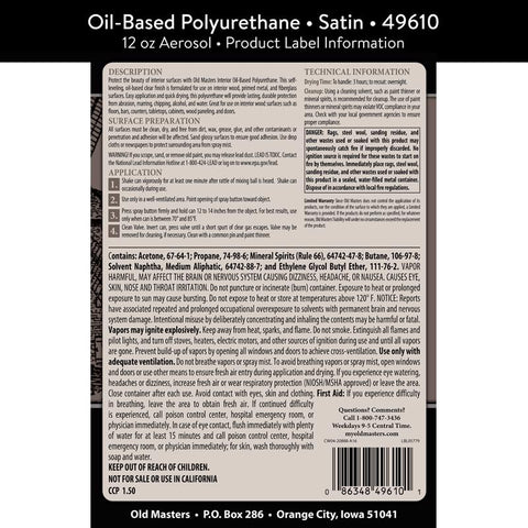 Old Masters Satin Clear Oil-Based Polyurethane Spray 12 oz, Pack of 6