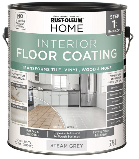 Rust-Oleum 355964 Home Floor Base Coating, Steam Gray, 3.78 L