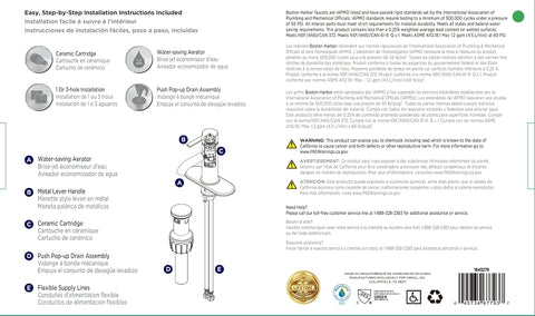 Boston Harbor FS6A0128CP Lavatory Faucet, 1.2 gpm, 1-Faucet Handle, 1 or 3-Faucet Hole, Metal/Plastics, Chrome