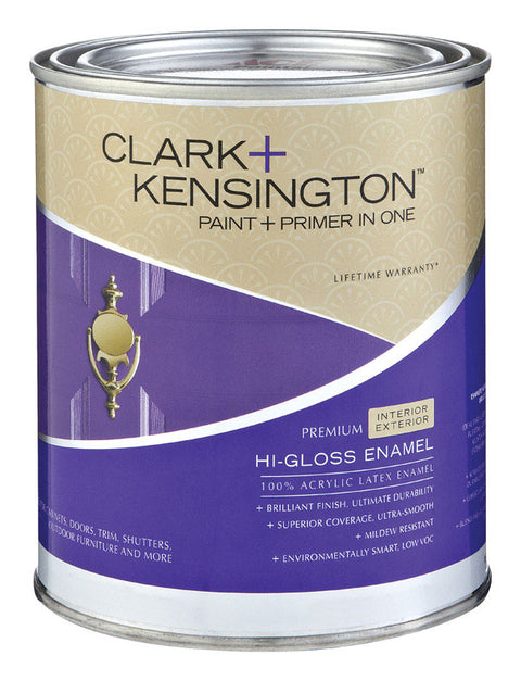 Clark+Kensington Hi-Gloss Interior/Exterior Acrylic Latex Enamel Paint Low VOC Black 1 qt.