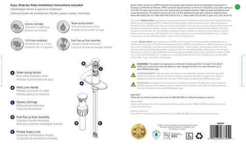 Boston Harbor FS6A0128BL Lavatory Faucet, 1.2 gpm, 1 -Faucet Handle, 1 or 3 -Faucet Hole, Metal/Plastics