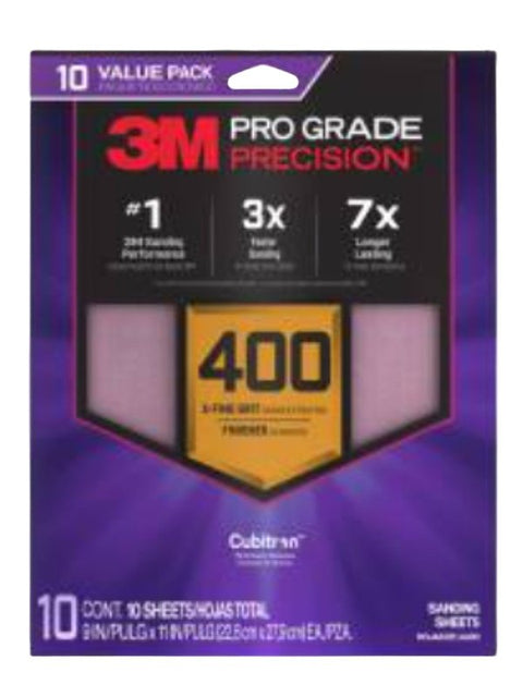 Pro Grade Precision SHR400-PGP-10T Faster Sanding Sheet, 11 in L, 9 in W, Extra Fine, 400 Grit