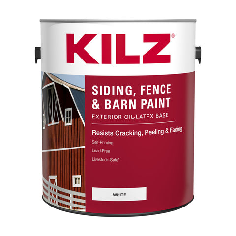 KILZ Flat White Oil-Based Barn and Fence Paint Exterior 1 gal, Pack of 4