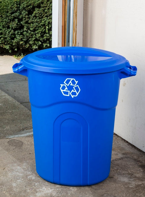 United Solutions COLORmaxx TI0028 Trash Can, 32 gal Capacity, Plastic, Blue, Lid Closure