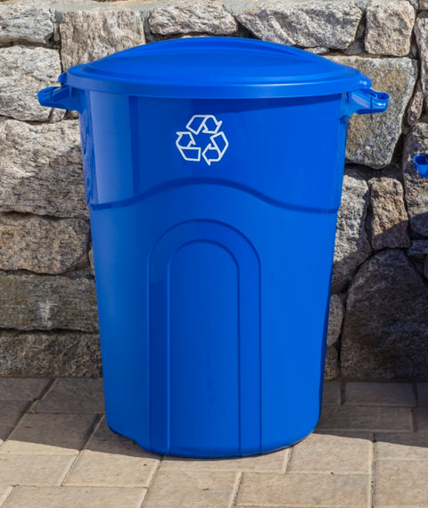 United Solutions COLORmaxx TI0028 Trash Can, 32 gal Capacity, Plastic, Blue, Lid Closure