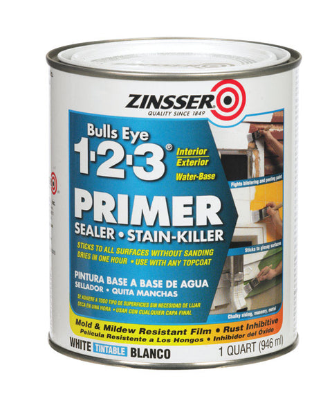 Zinsser Bulls Eye 123 Water-Based Interior and Exterior Primer and Sealer 1 qt. White