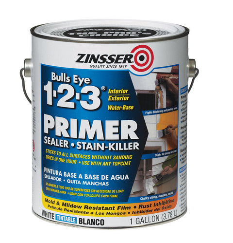 Zinsser Bulls Eye 123 Water-Based Interior and Exterior Primer and Sealer 1 gal. White
