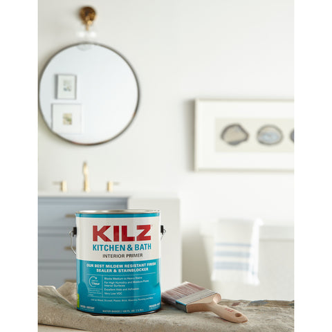 KILZ Kitchen & Bath White Flat Water-Based Mold Killing Primer 1 gal, Pack of 4