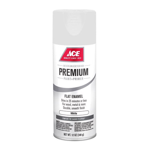Ace Premium Flat White Paint + Primer Enamel Spray 12 oz, Pack of 6