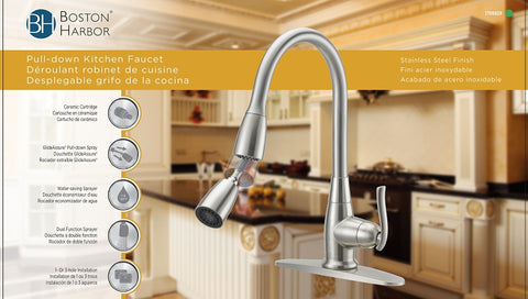 Boston Harbor FP4A0000NP Faucet Pull-Down Kitchen Faucet, 1.8 gpm, 1 -Faucet Handle, 1 or 3 Hole -Faucet Hole