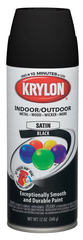 Krylon Black Satin Smooth and Durable Spray Paint 12 oz.