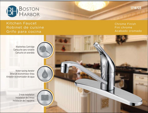 Boston Harbor FS610048CP Kitchen Faucet, 1.8 gpm, 4-Faucet Hole, Metal/Plastic, Chrome Plated, Deck Mounting