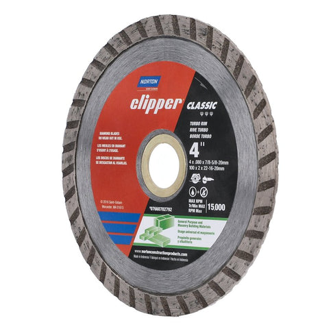 Norton Clipper Classic 07660702792 General-Purpose Dry Turbo Rim Portable Blade, 4 in W, Diamond